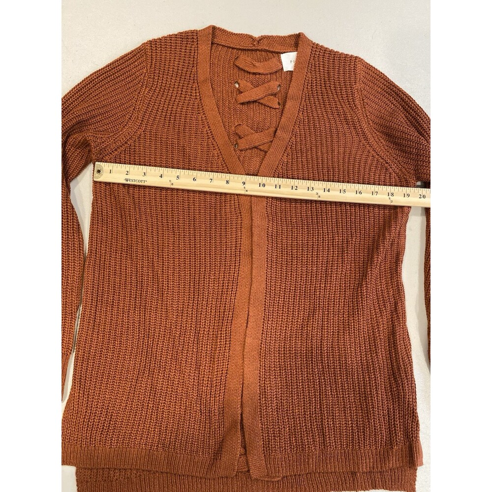 NEW Stitch Fix Cardigan Womens Medium Burnt Orange Crochet X Back Travel Minimal - Picture 6 of 6